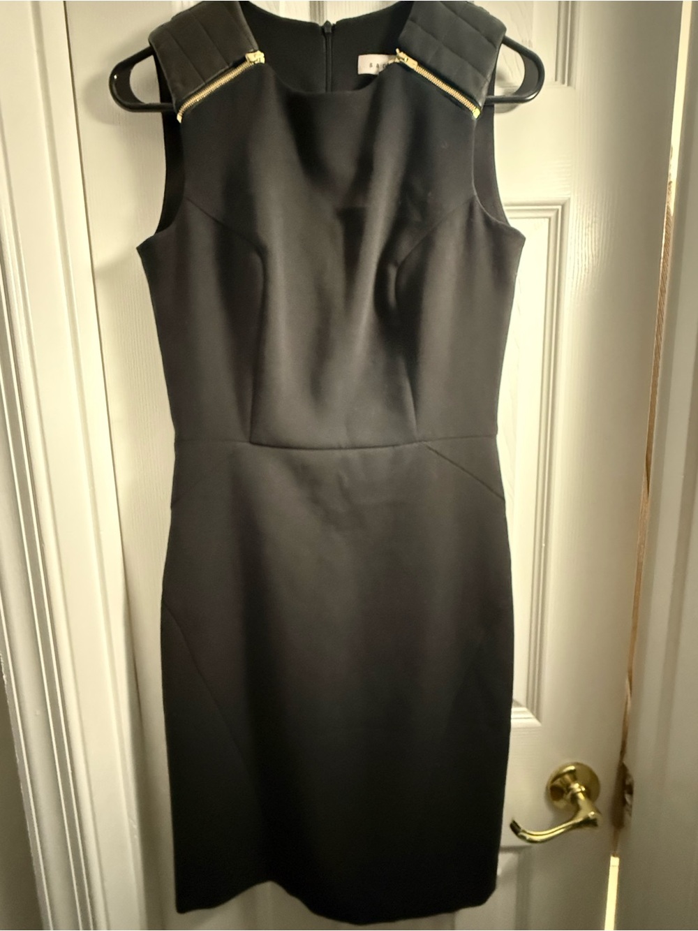 Sandro Black Midi Sheath Dress with Gold Zip Accents size 2